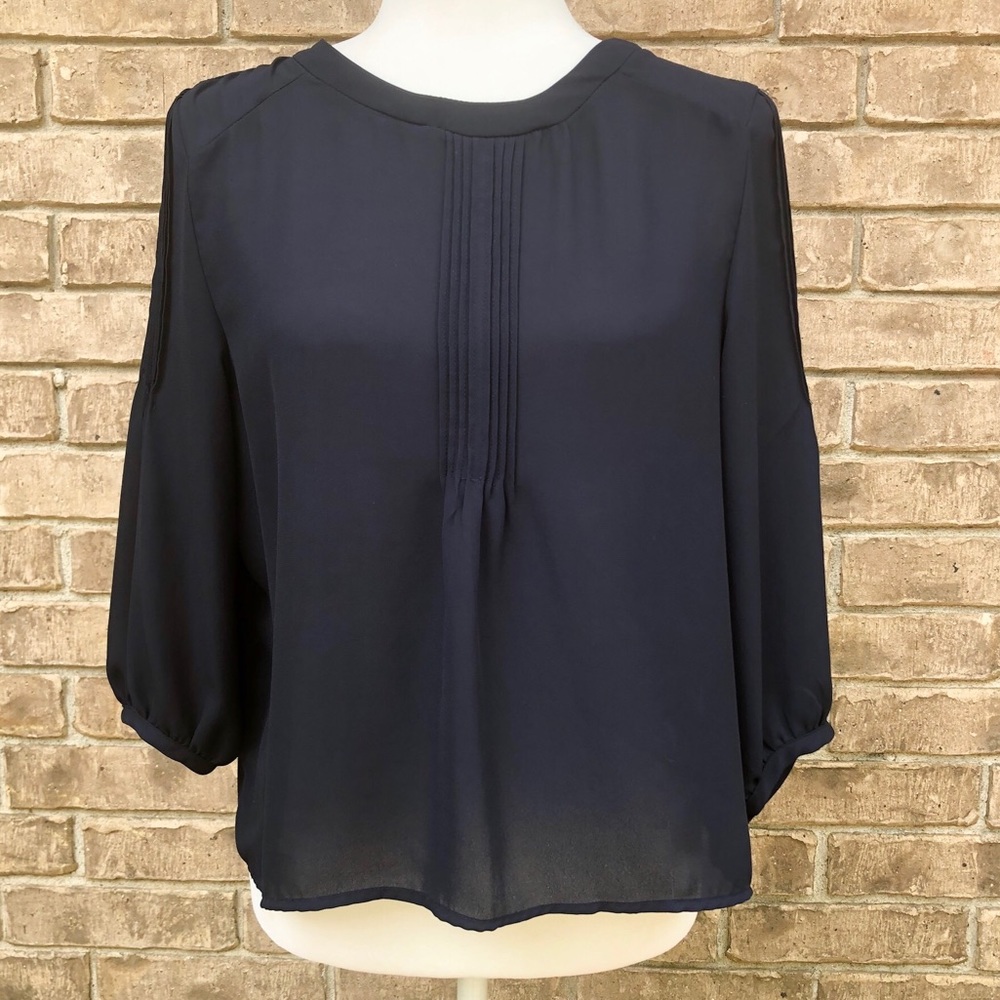 Elodie: Navy blue sheer blouse